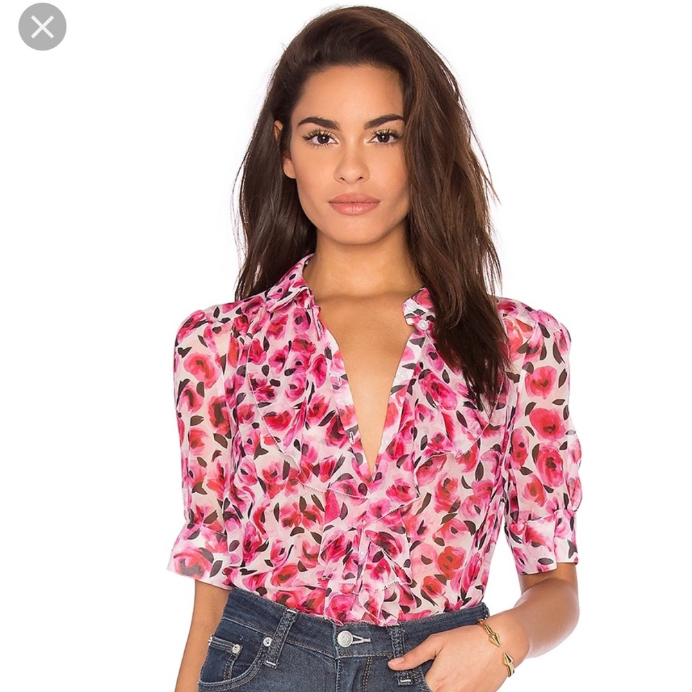 Kate Spade Rose Silk Ruffle Shirt